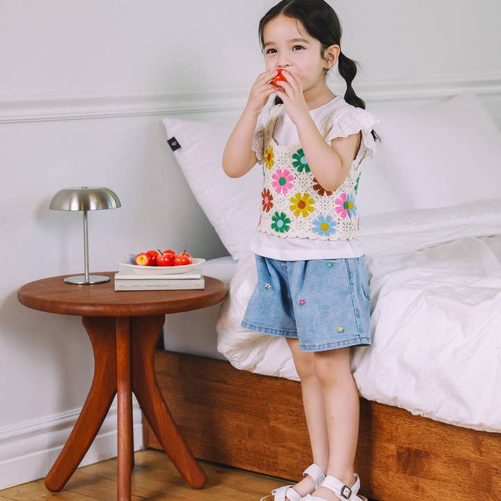 ToTo Heros - Wholesale Shorts - Kids - Millie Wide Leg Flower Embroidery Denim Shorts9