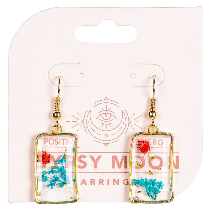Benjamin International - Wholesale Dangle Earrings - DRIED FLOWER RECTANGLE EARRING