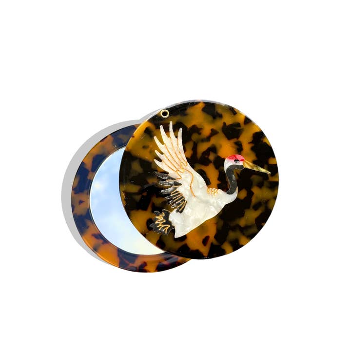 Solar Eclipse - Vente Miroirs de poche - Miroir compact Crane peint à la main | Écologique