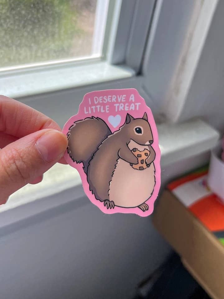 I Deserve a Little Treat Squirrel Sticker for wholesale by Chapter & Claw Studio