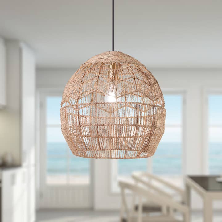 15.5"H Xiomara Brown Hemp Cage Hanging Pendant Light for wholesale by River of Goods