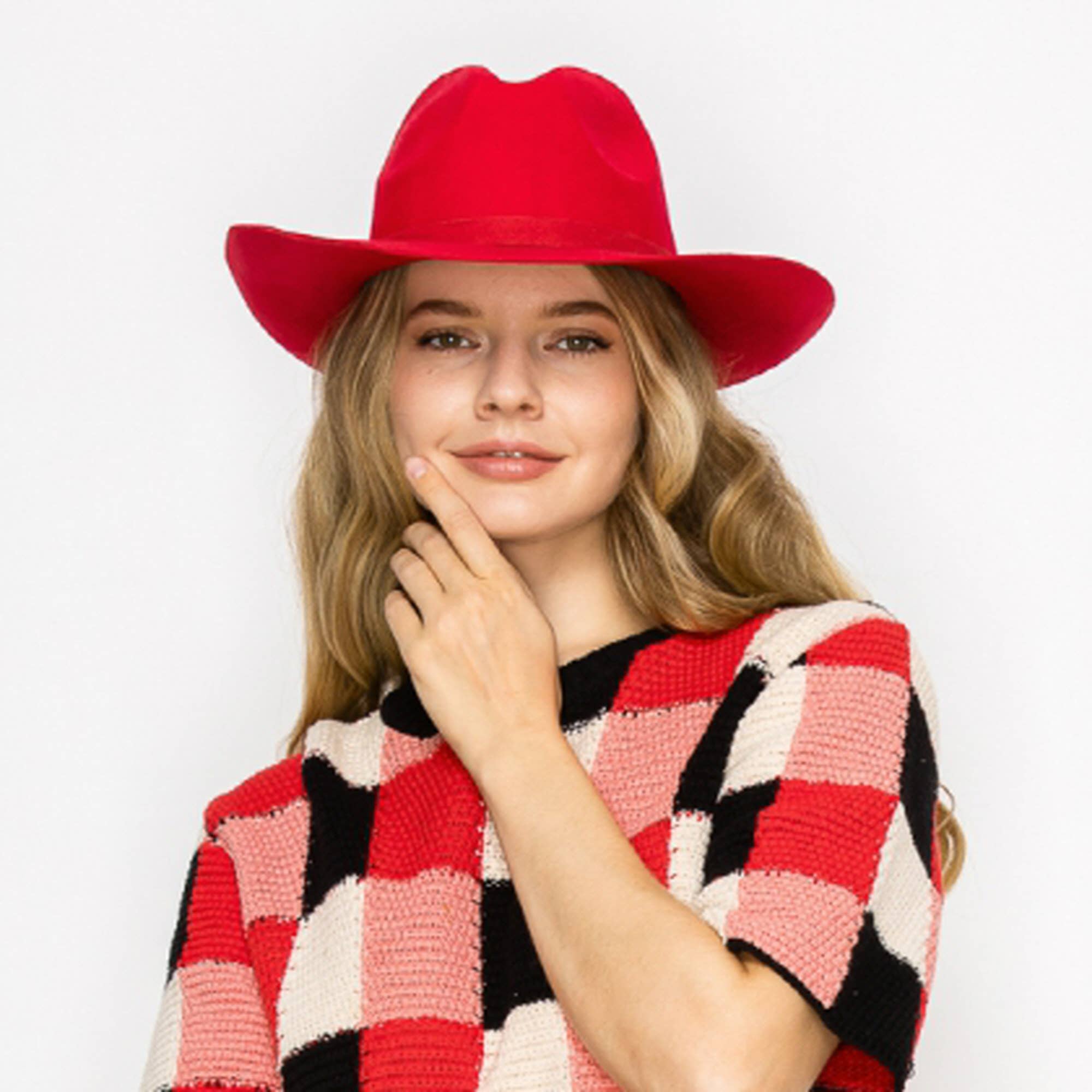 Red Premium Wool Pencil Brim Hat -Red for wholesale on Faire5