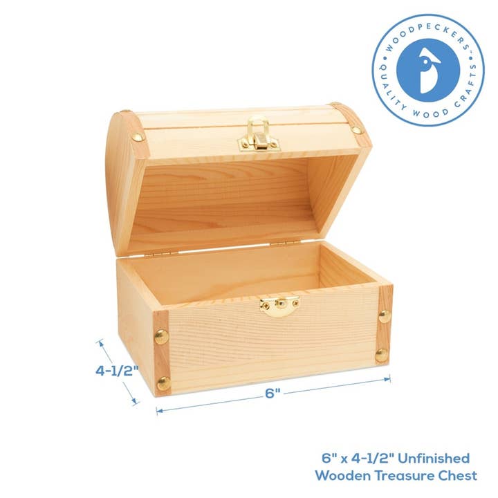 Woodpeckers Crafts - Wholesale Decorative Box - Unfinished Wooden Treasure Chest, 6" x 4.5"