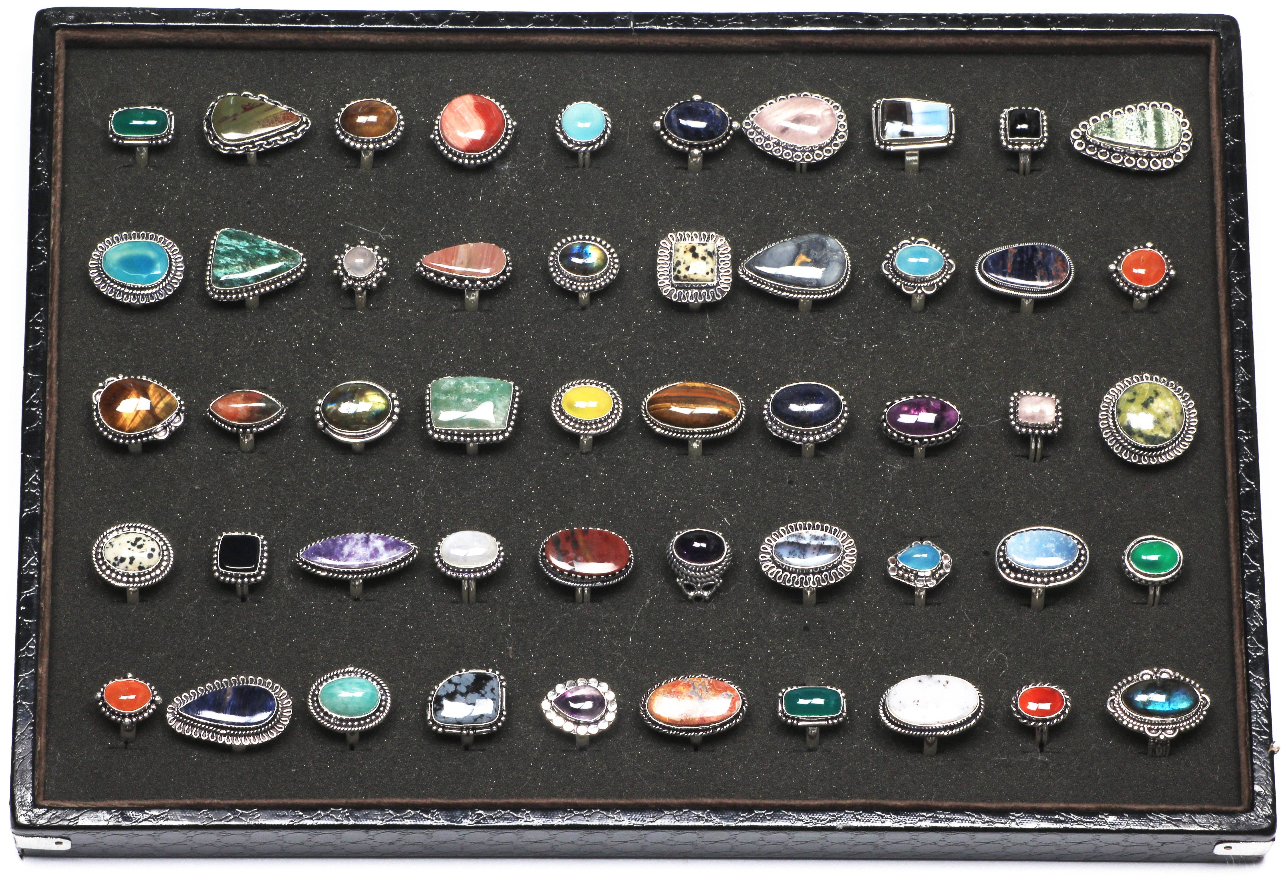 Handmade Jewels – Engroshandel Statementring – Boheme Krystal Ringsæt - Sølvbelagt, Blandede Størrelser, Assorterede Design14