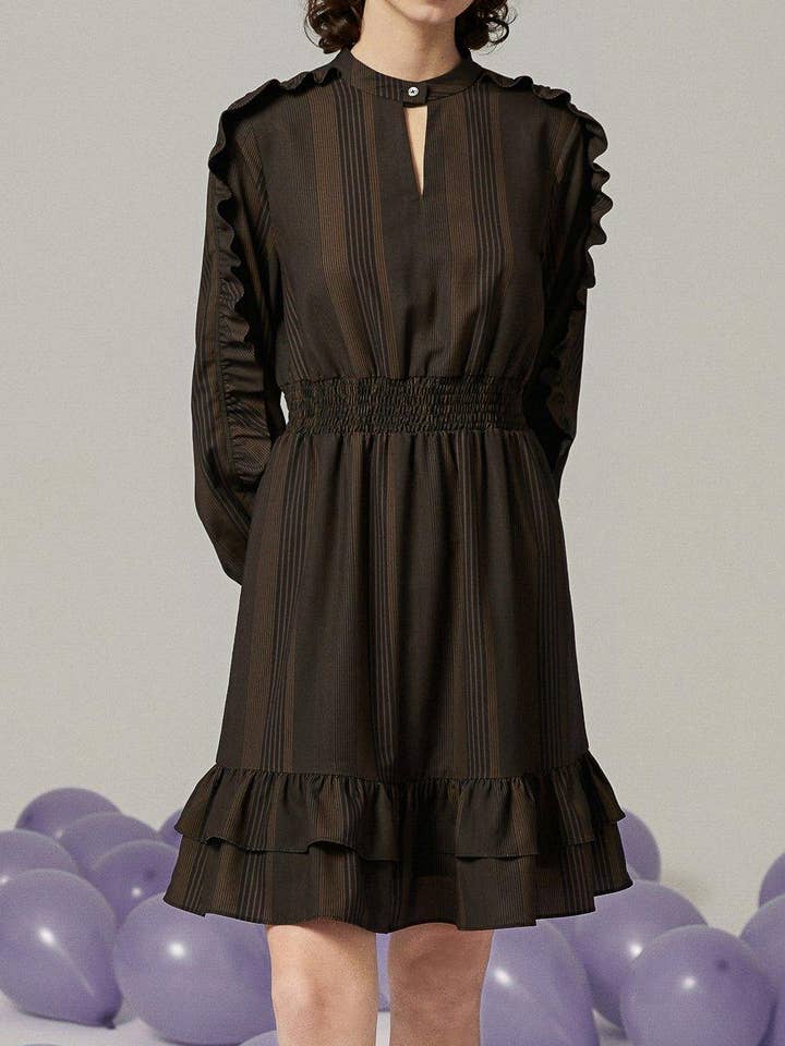 Ecila Stripe Ruffle Shoulder Sleeve Dress for wholesale by RWBE