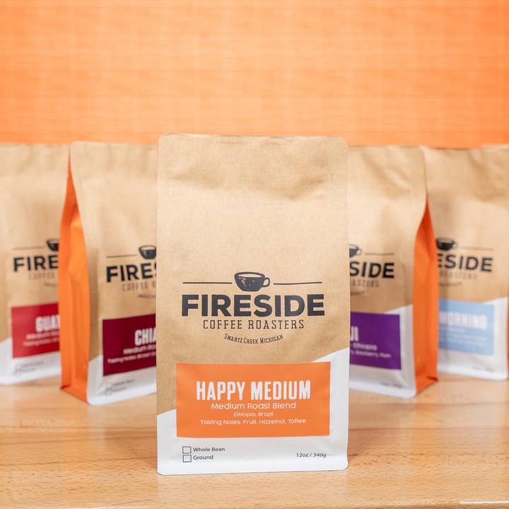 Fireside Coffee Co. - Vente Grains de café - Sac Happy Medium Coffee 12 oz3