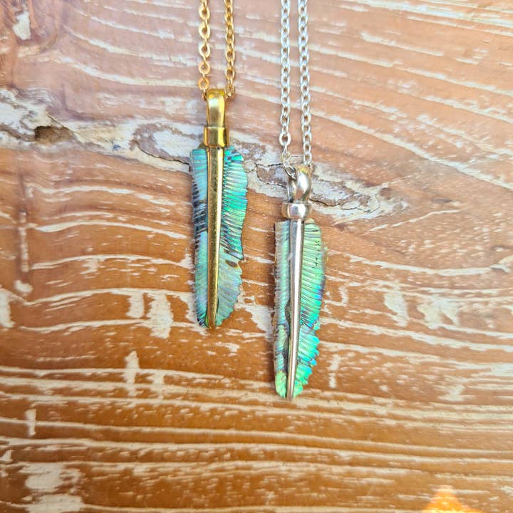 Ultra Mini Abalone Flight Feather Necklace for wholesale by Feather Tribe