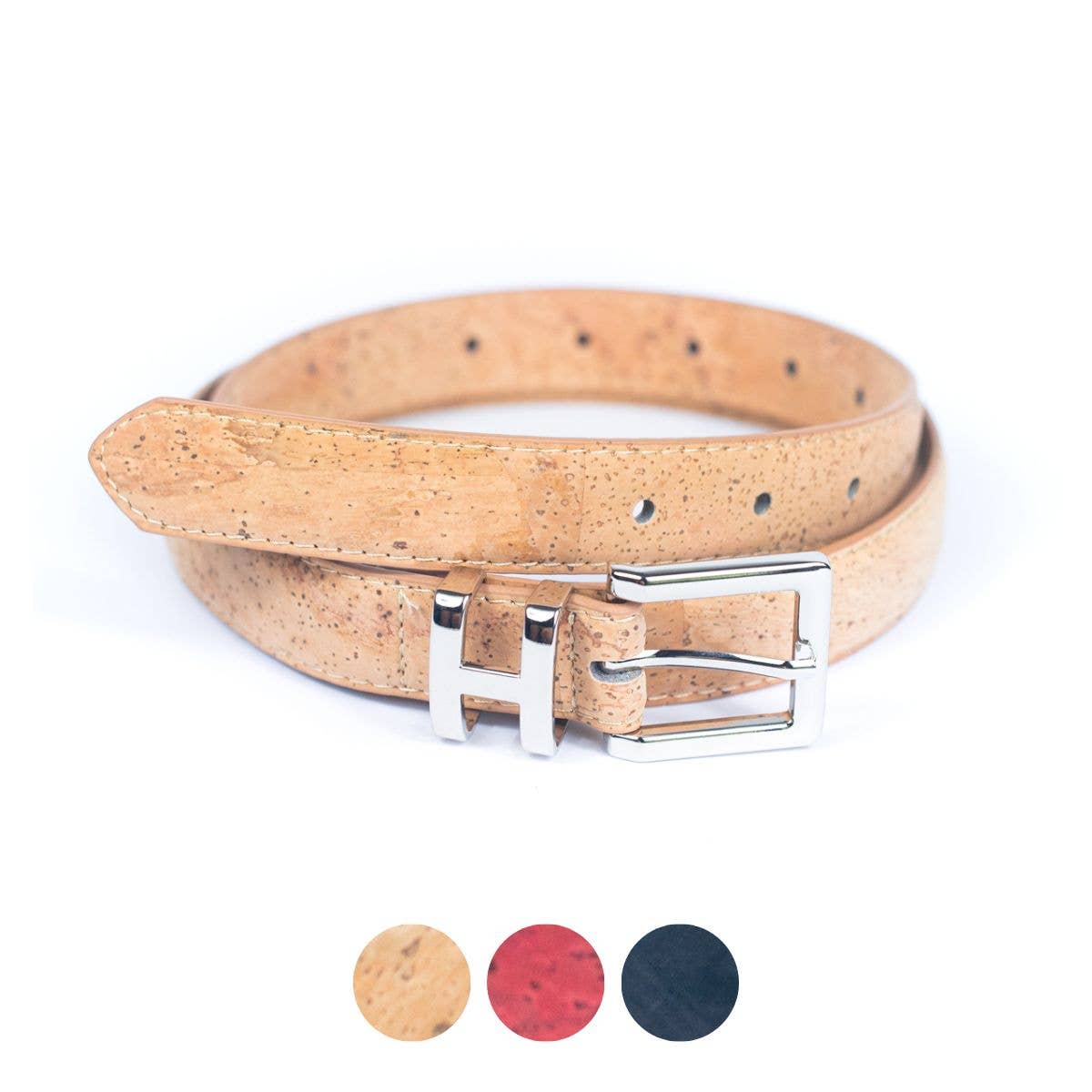 Meninas Bonitas Cork – wholesale Belt – Women's – Double-Sided Cork Belt with H Logo Design, Women's Silver L-100410