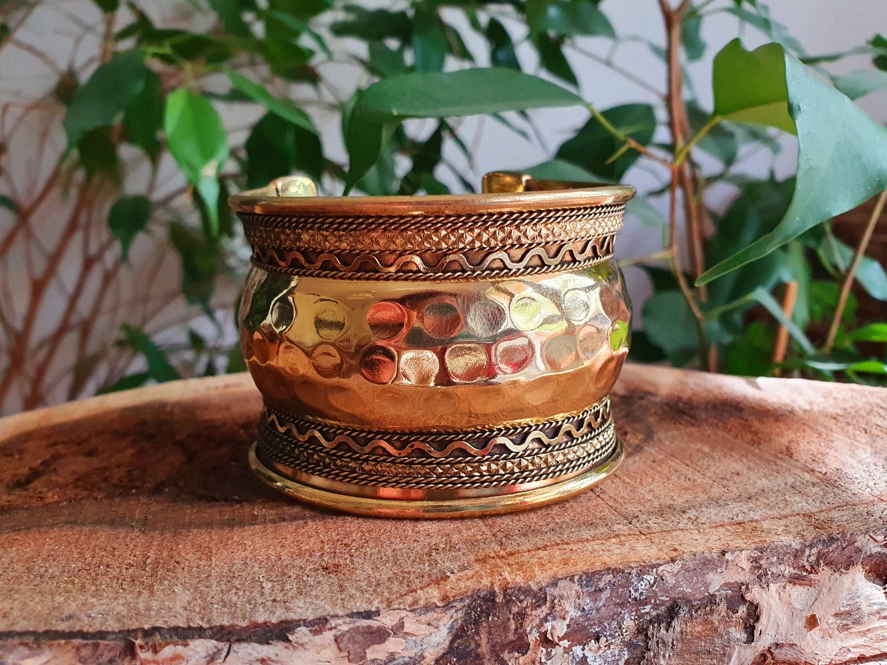 Kaali Boutique - Wholesale Cuff Bracelet - Textured Brass Cuff Bracelet / Tribal / Hammered / Boho / Ethnic / Rustic / Bohemian / Hippie / Gypsy / Jewellery / Adjustable / Unisex /0