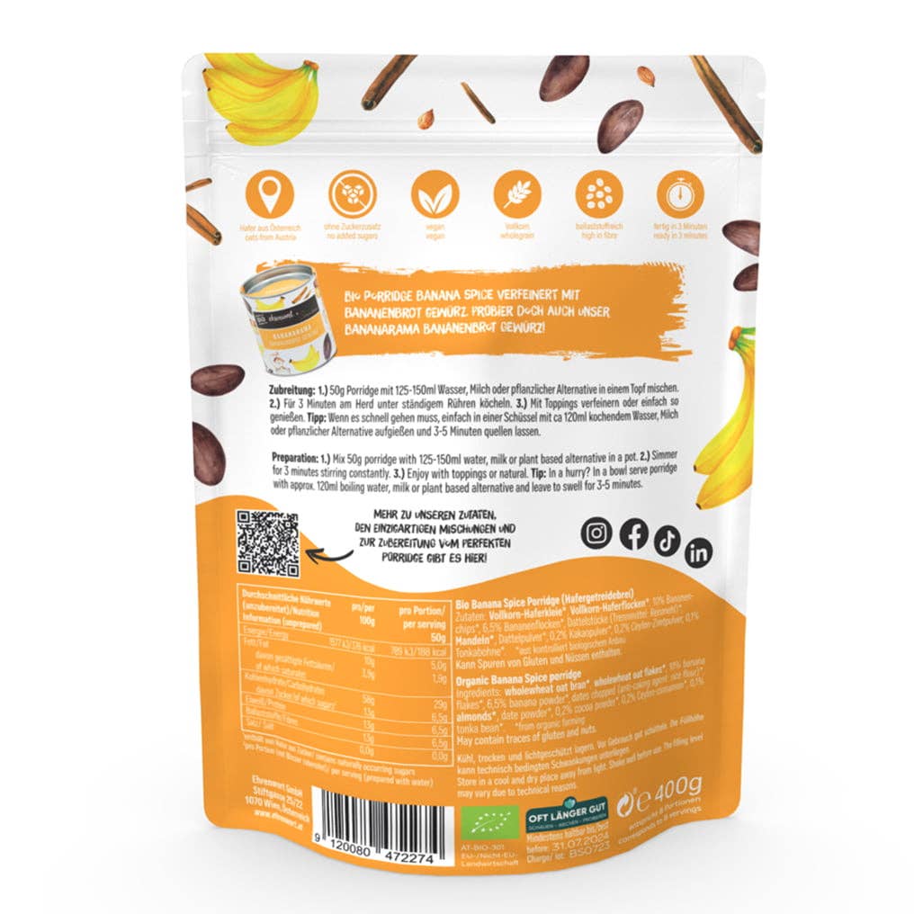 ehrenwort. Genussmomente – wholesale Breakfast cereal – Organic Banana Spice Porridge2