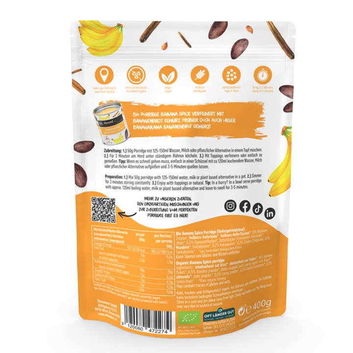 ehrenwort. Genussmomente – wholesale Breakfast cereal – Organic Banana Spice Porridge2