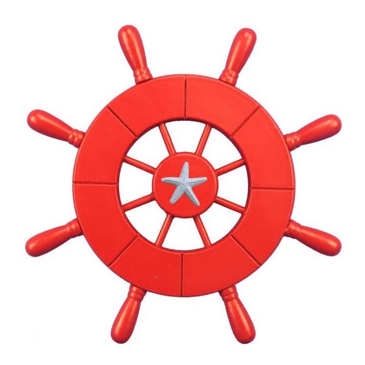 Red Decorative Ship Wheel With Starfish 9" for wholesale by Hampton Nautical