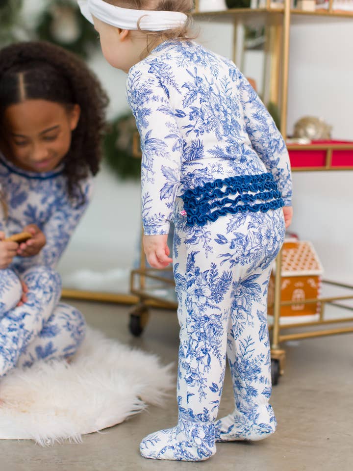 White Baby Girls Winter Bliss Toile Modal Footed Ruffle One Piece Pajama for wholesale on Faire