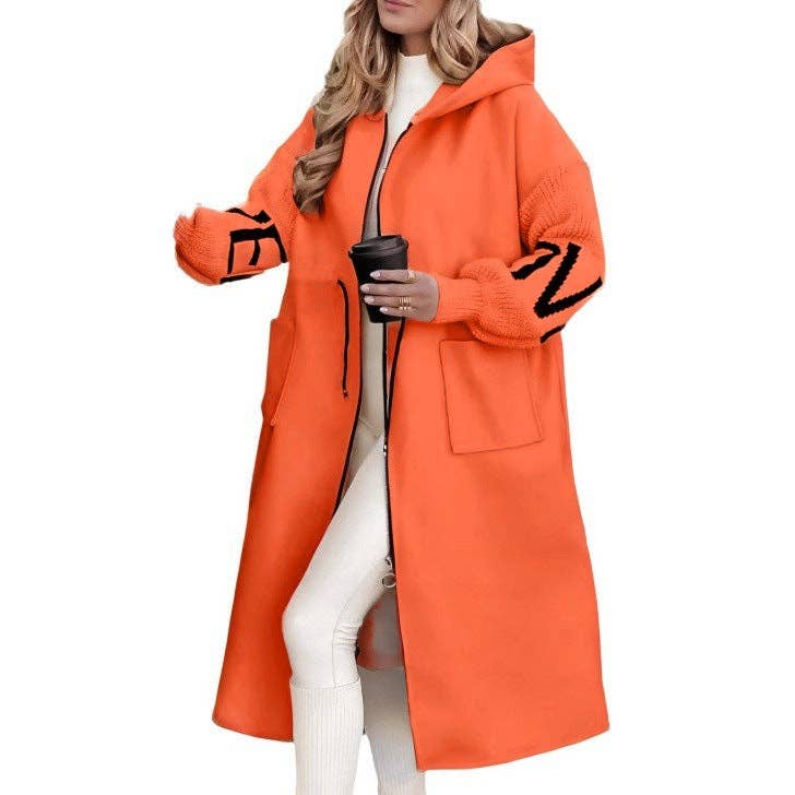 EmberLoom - Wholesale Coat - Women's - Women Long Hooded Coat with Knit Sweater Inserts1