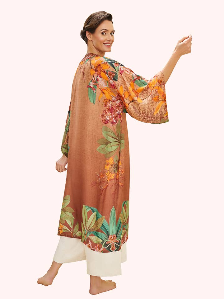 Botany Bliss in Taupe Kimono Gown for wholesale by Powder Design inc - US