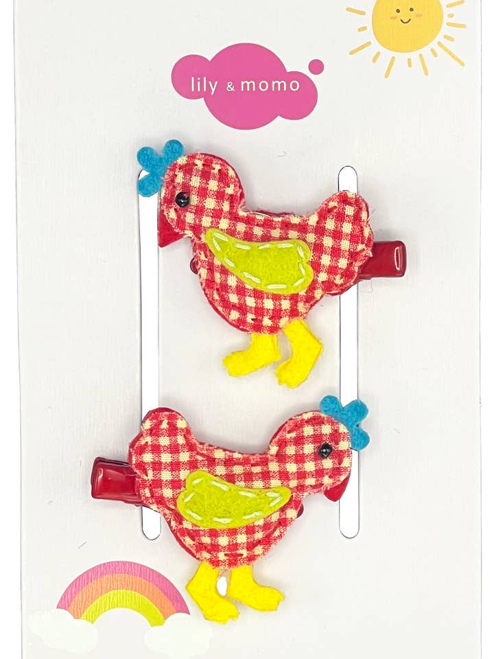 Little Farm Chicks Hair Clips- Pink Gingham for wholesale by Lily and Momo