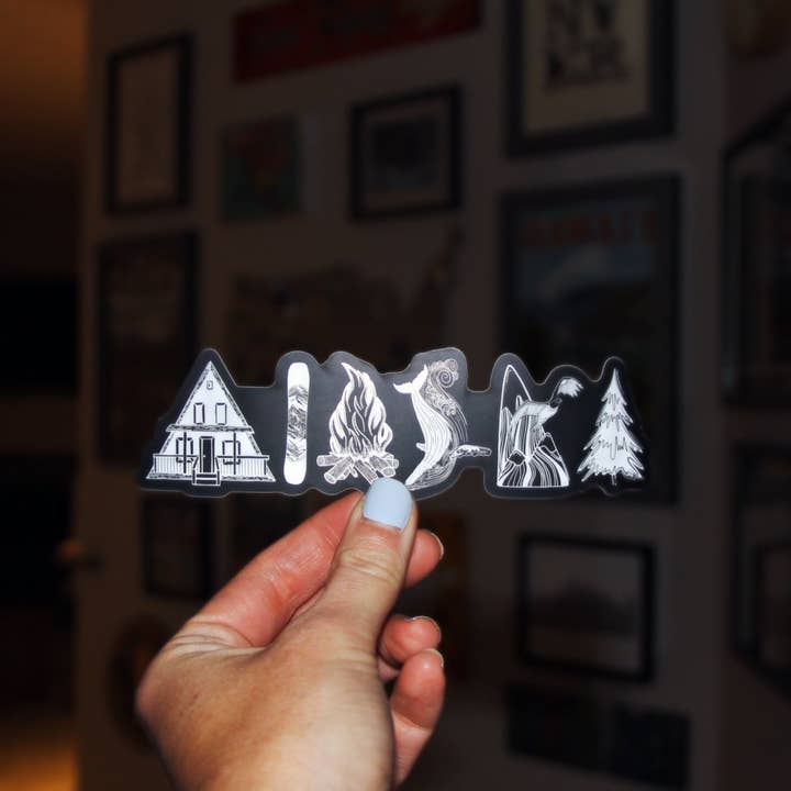 Drawn2adventure – wholesale Sticker – Alaska, Whale, Cabin, Camping, Fire, Outdoorsy: Sticker