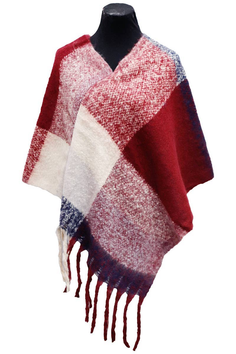 ASSORTED Multi Plaid Color Block Faux Cashmere Poncho for wholesale on Faire8