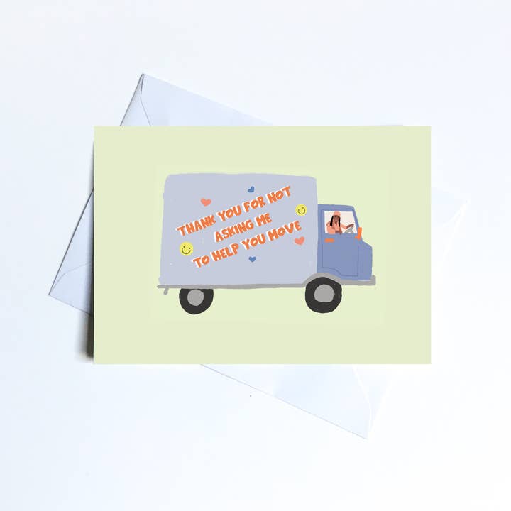 Moving van, funny new home, housewarming greeting card for wholesale by Studio Saba