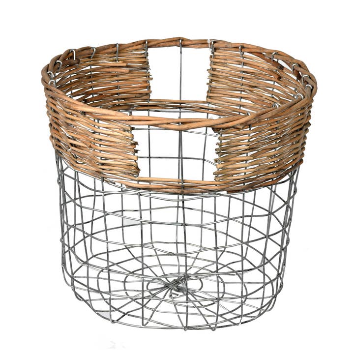 Vickerman 10.5" Round Wire Basket w/ Woven Bamboo for wholesale by Vickerman
