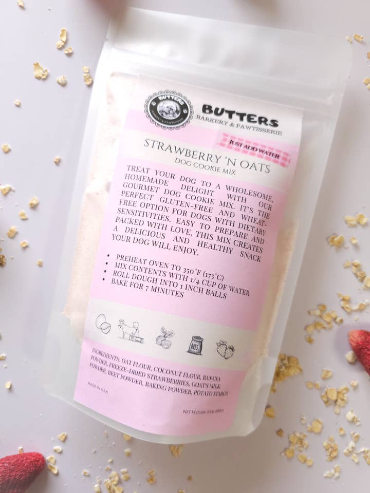 Strawberry 'N Oats Cookie Mix | Gluten Free for wholesale by Butters Barkery & Pawtisserie