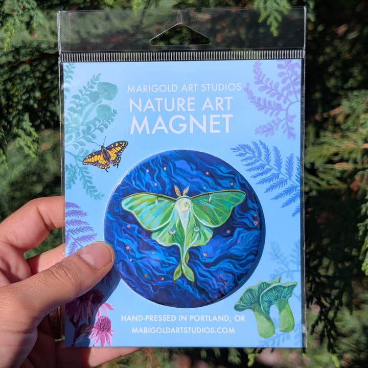 Marigold Art Studios - Wholesale Magnet - Luna Moth Nature Art Magnet 3" round 1