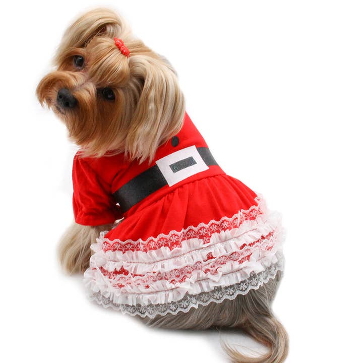 Abito natalizio con maniche a sbuffo con volant in pizzo per la vendita all'ingrosso da parte di Klippo Pet