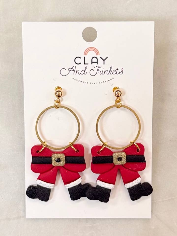 Santa Bow Dangle Earrings for wholesale by Clay and Trinkets