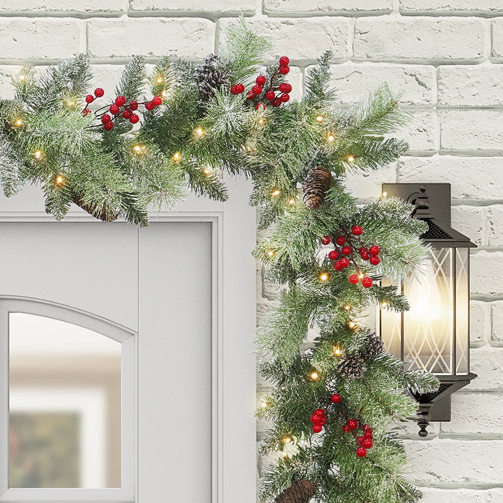 Abble – Engroshandel Guirlande – 9FT kunstig julekrans med varme hvide LED-lys0