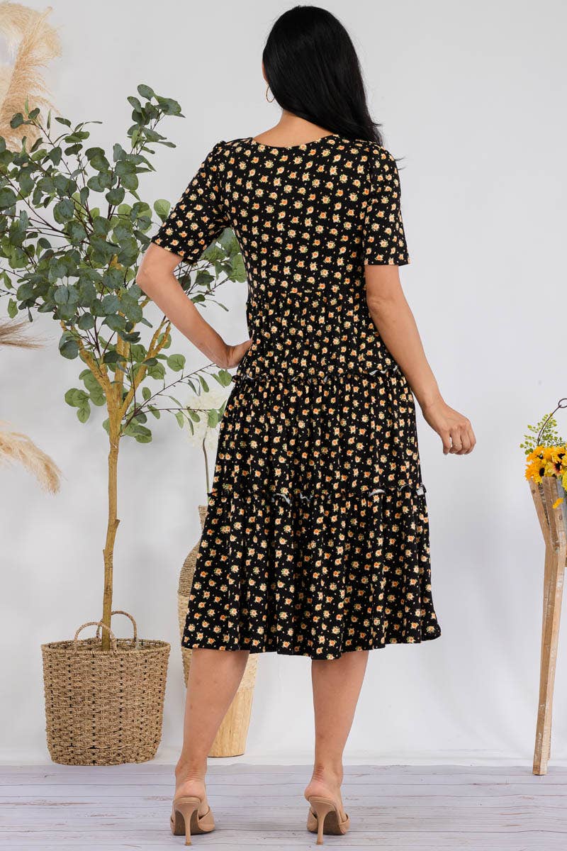 H&H Fashion Inc. – Großhandel Kleid – Damen – JR778X-DITSYFLOWER - Midi-Cocktailkleid mit Puffärmeln15