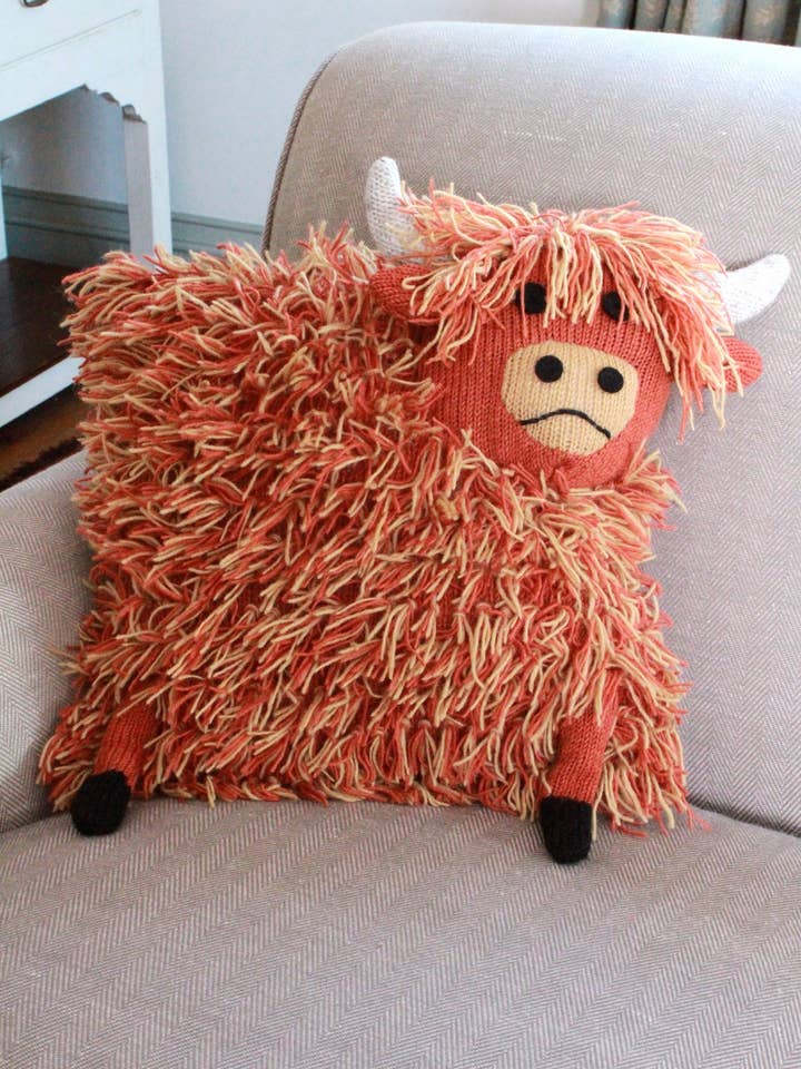 Herd of Highland Cow Knitted Wool Cushion Cover for wholesale by Pachamama Ltd