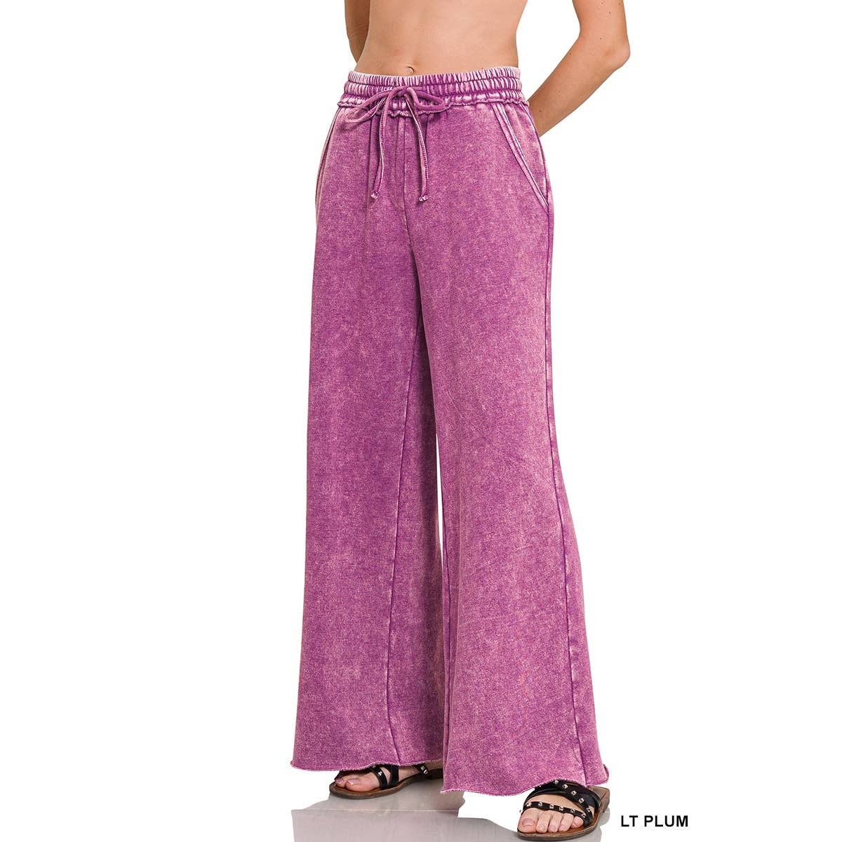 Apolline - Wholesale Pants - Women's - Acid wash fleece palazzo sweatpants with pockets10