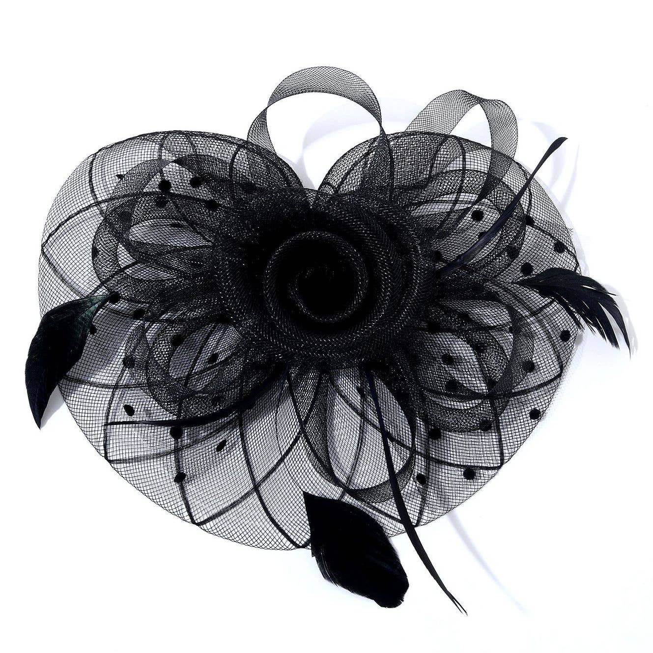 Diacly - Wholesale Fascinator Hat - Women's - Bold Polka Dot Mesh Flowers Top Flappy Fascinator 015