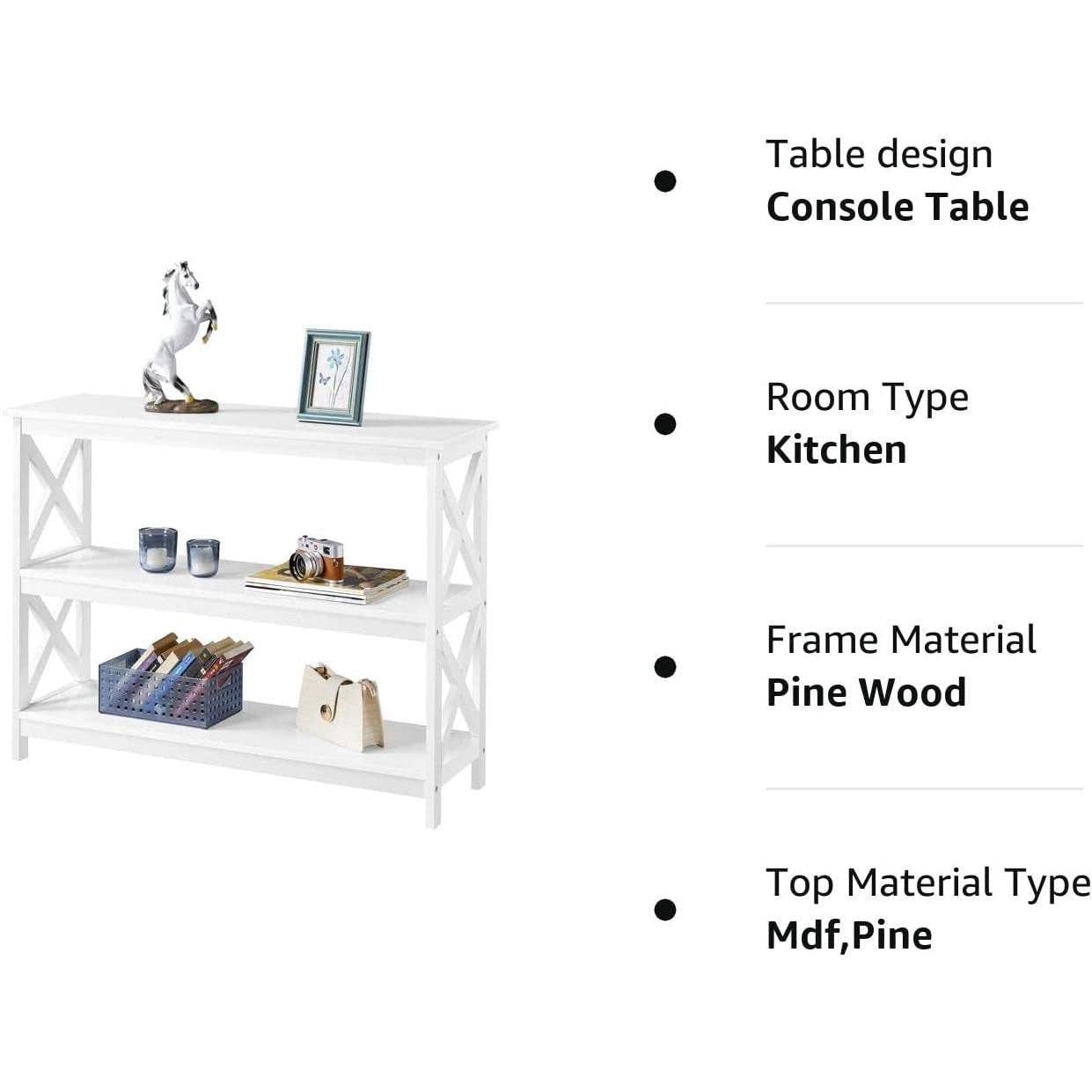 White Three Tier Console Table With Storage Shelves for wholesale on Faire9