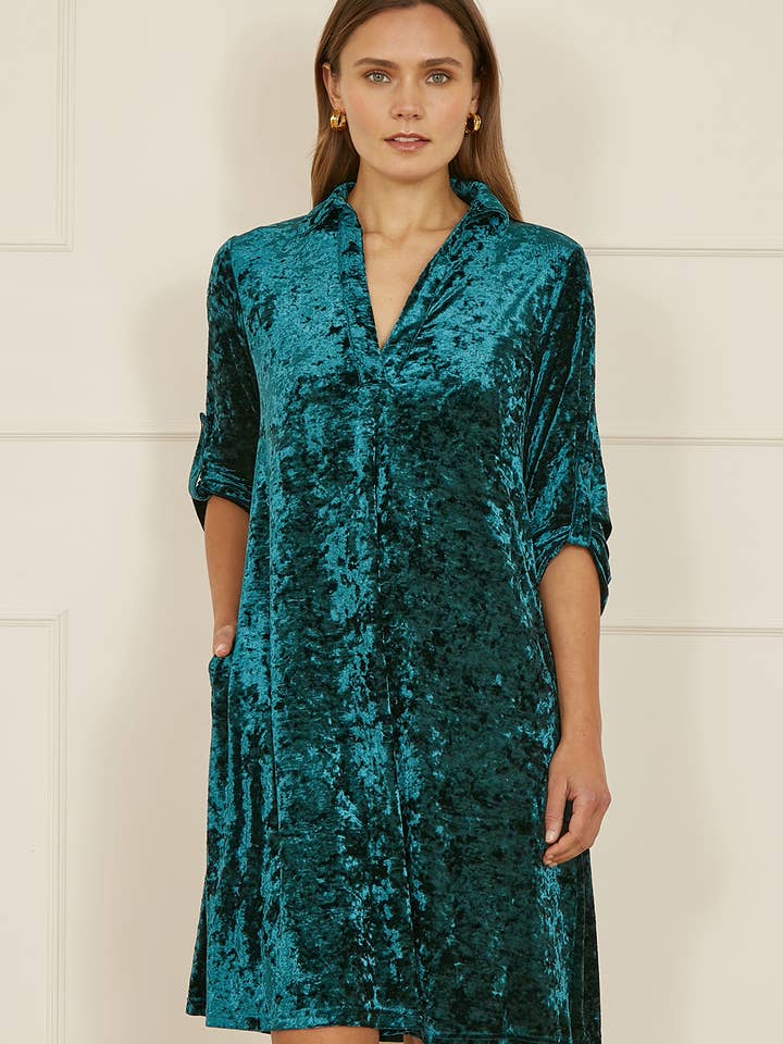 Green Velvet Tunic Dress With 3/4 Sleeves
for wholesale by Yumi