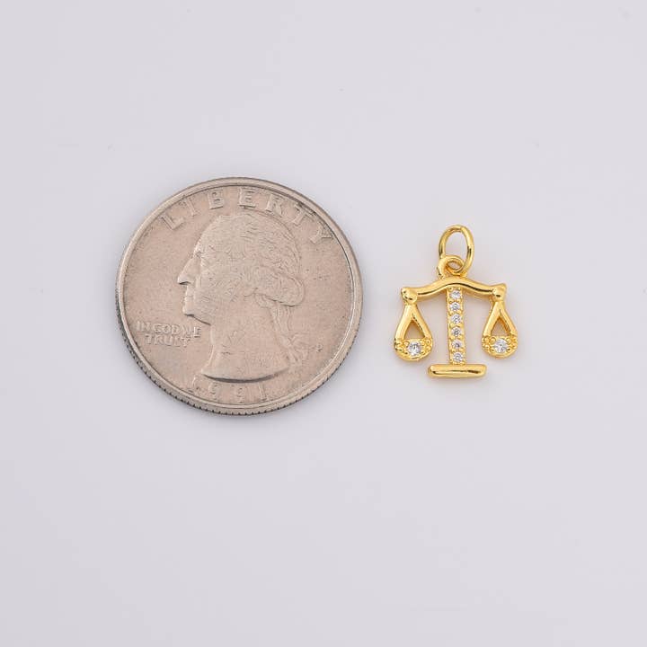 Beads Creation – Pendente/pingente individual por atacado – Pingente de Libra em Ouro Filled, Presente de Pendente de Zodíaco com Zircônia Cúbica, CP22301