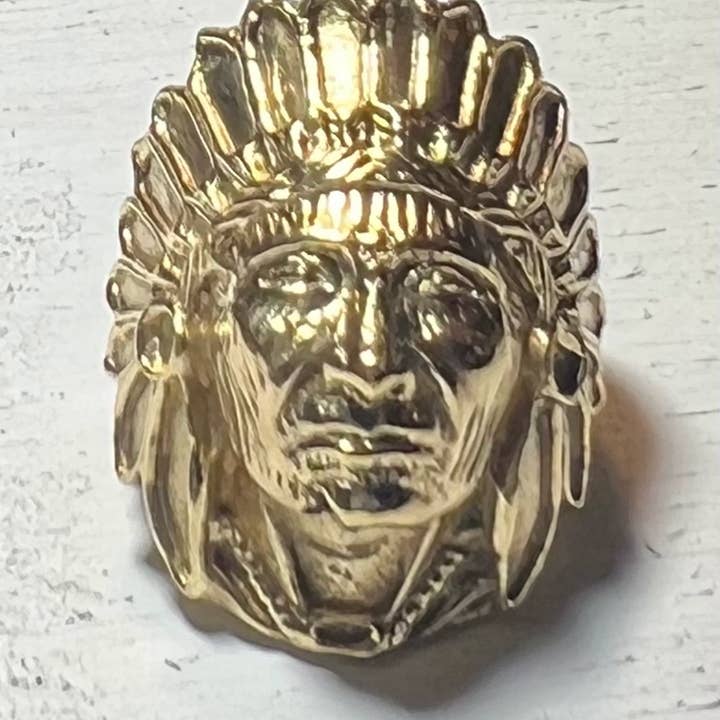 The Curator - Wholesale Multi-Finger Ring - Brass Indian Chief Head Ring