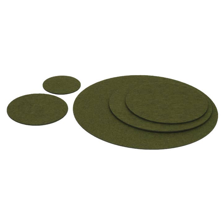 Felt coaster/mottled green placemat, round, many sizes for wholesale by Filzschneider