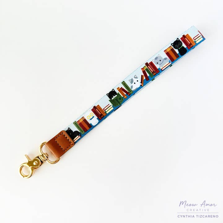 Book Cat Wristlet Lanyard for wholesale by Meow Amor Creative