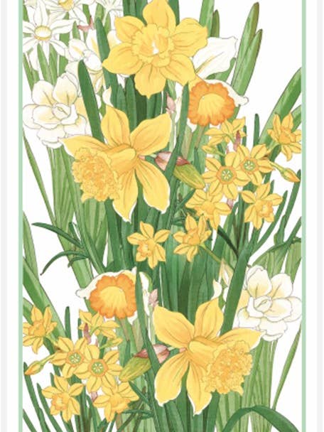 6LLT-Stonewashed Leinen Geschirrtücher - Blumige Narzissen für den Großhandel von Mierco European Linens