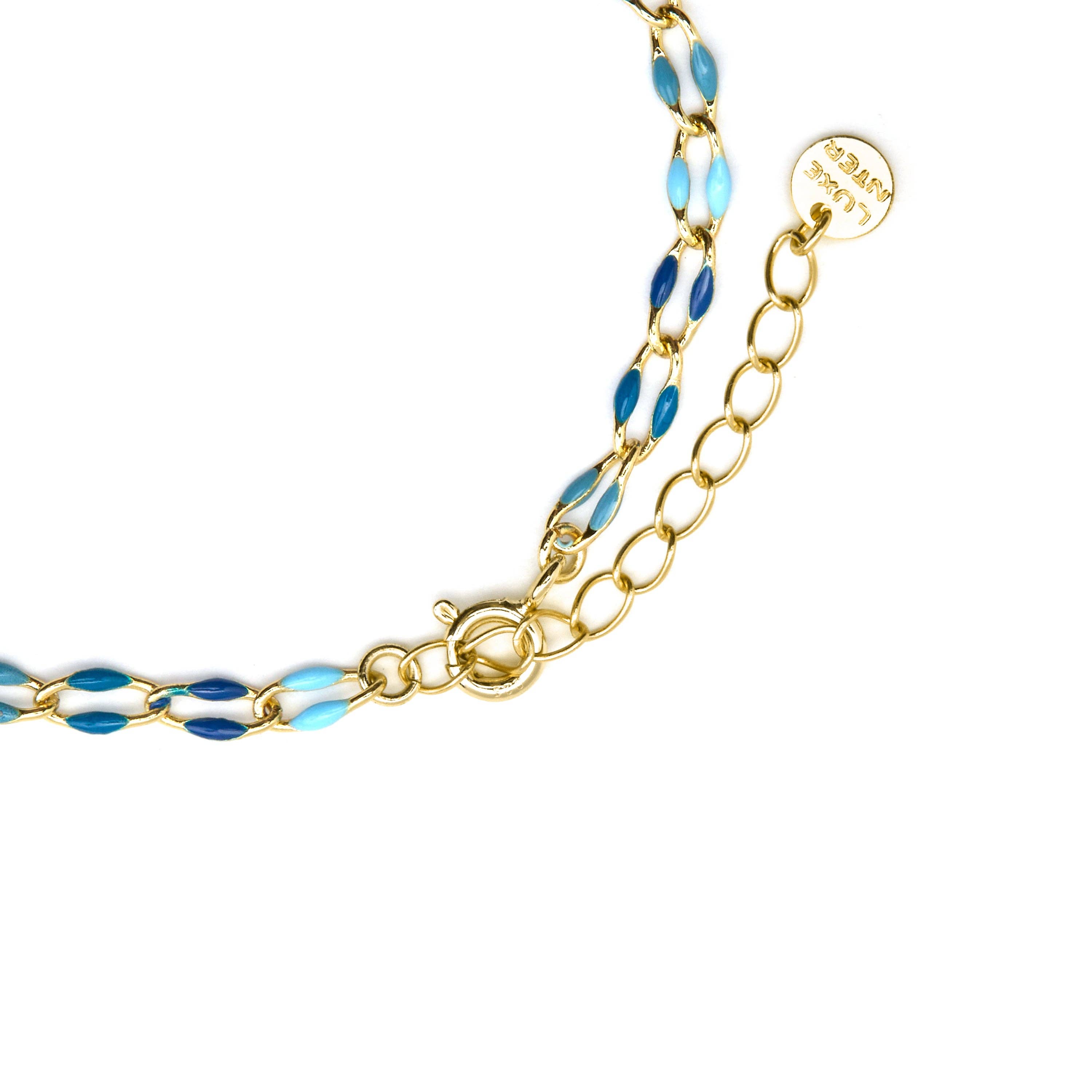 Luxenter - Venta al por mayor Pulseras de abalorios/colgantes - Pulsera de Plata de Ley 925 y Lacado Azul acabado oro de 18 quilates - Shione3