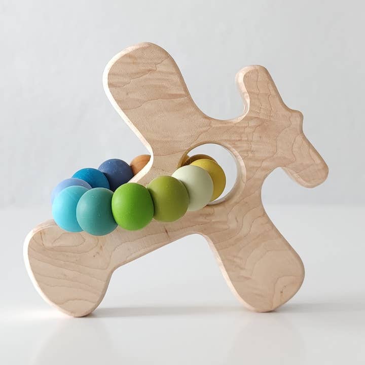 Airplane Grasping Wooden Baby Toy with Teething Beads for wholesale by Bannor Toys