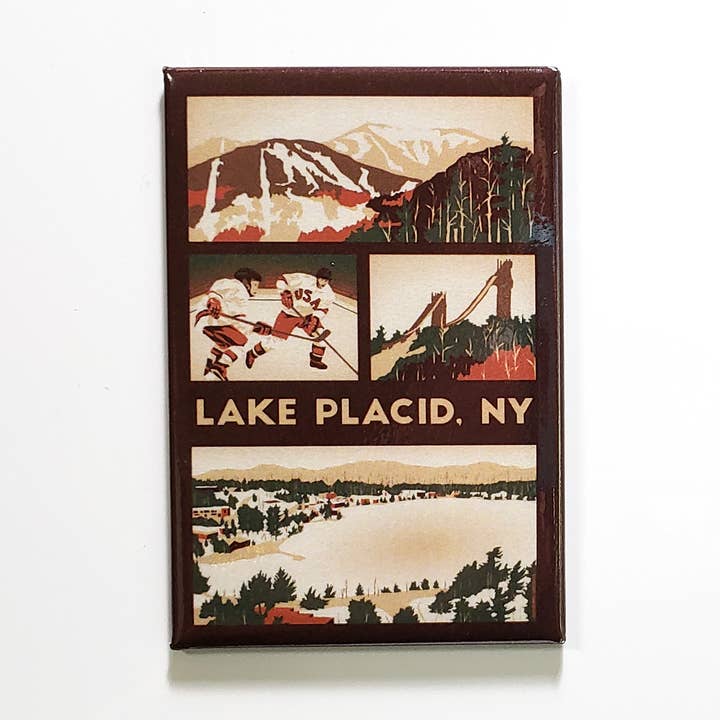 Lake Placid Winter Adirondacks Vintage Souvenir Magnet ADK for wholesale by Lionheart Graphics