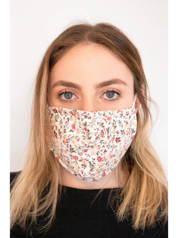 Reusable Ivory Floral Face Mask with Filter for wholesale by Veroma Gifts