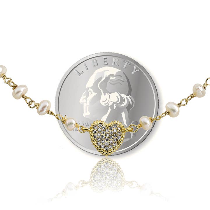 Little Miss Twin Stars - Wholesale Pendant/Charm Necklace - Micro Pave Heart Pearl Necklace2