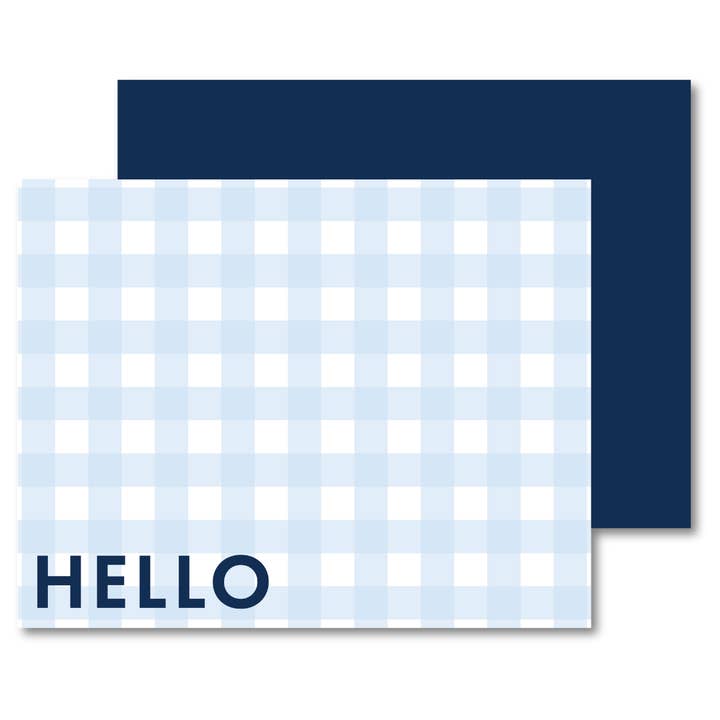 CAROLINA BLUE GINGHAM + NAVY NOTE CARDS | EVERYDAY NOTE CARDS for wholesale by B. ROWE & CO.