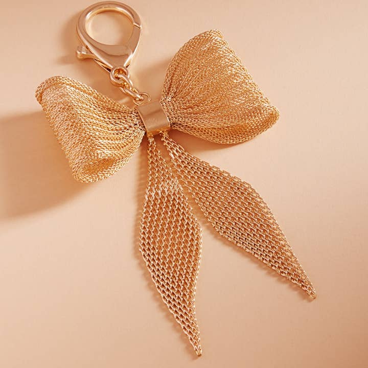 GD Mesh Chain Bow Shaped Bag Charm Keychain for wholesale on Faire