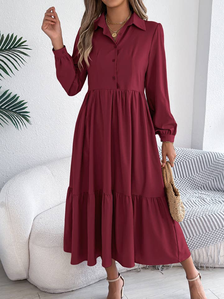 Wholesalesir - Vente Robe – femme - Robe décontractée à col rabattu et manches longues3
