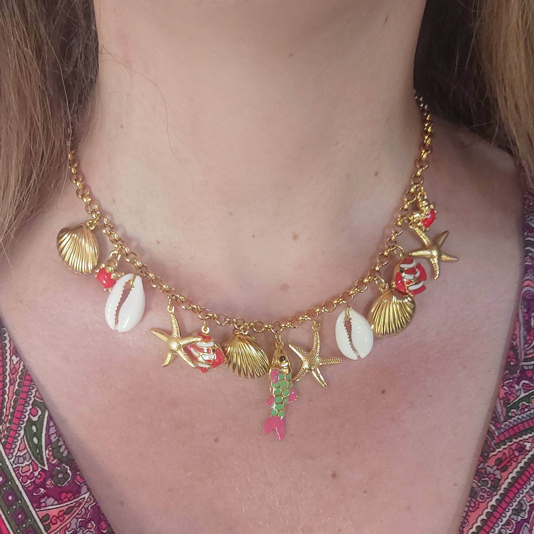 Daemon srls - Wholesale Pendant/Charm Necklace - REEF - Collana con MAXI charms marini smaltati in ACCIAIO INOSSIDABILE +  conchiglie madreperla5