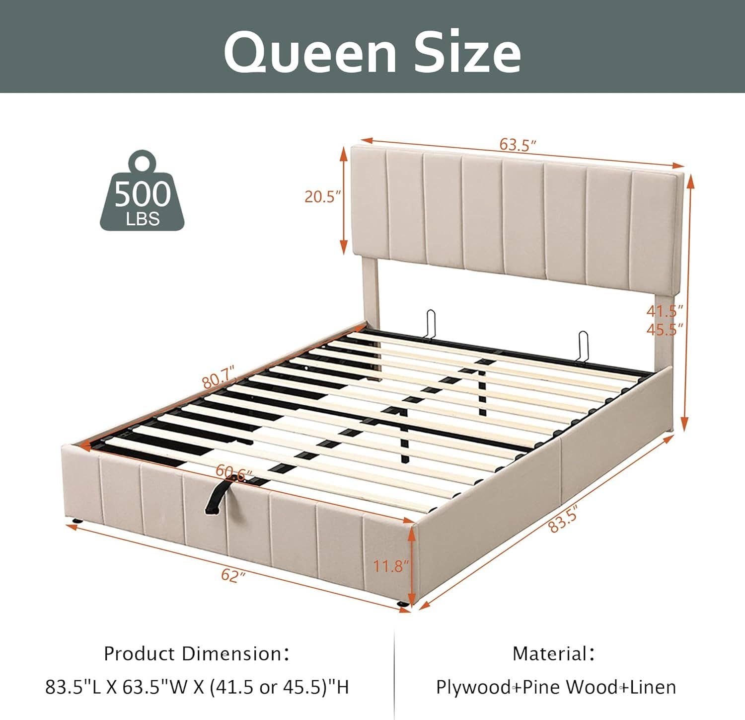 Queen Size Beige Gas Lift Platform Bed With Storage for wholesale on Faire1